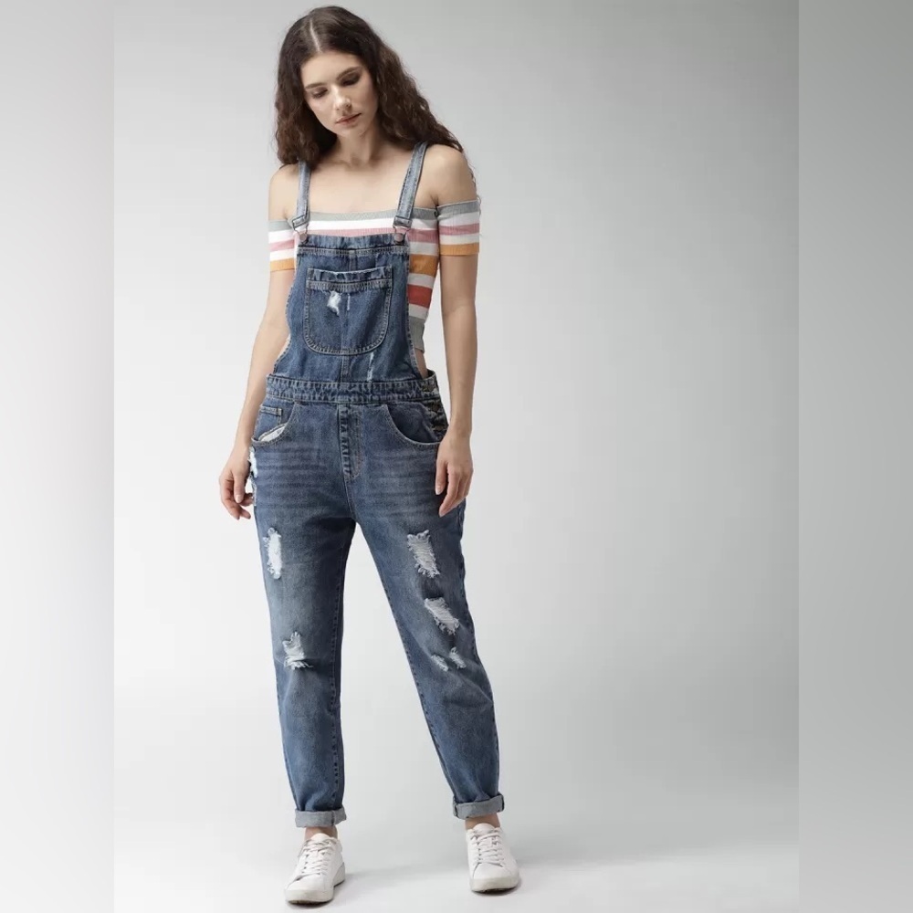 Forever 21 ripped denim overalls in light blue | size 30 | NEW - Picture 2 of 11